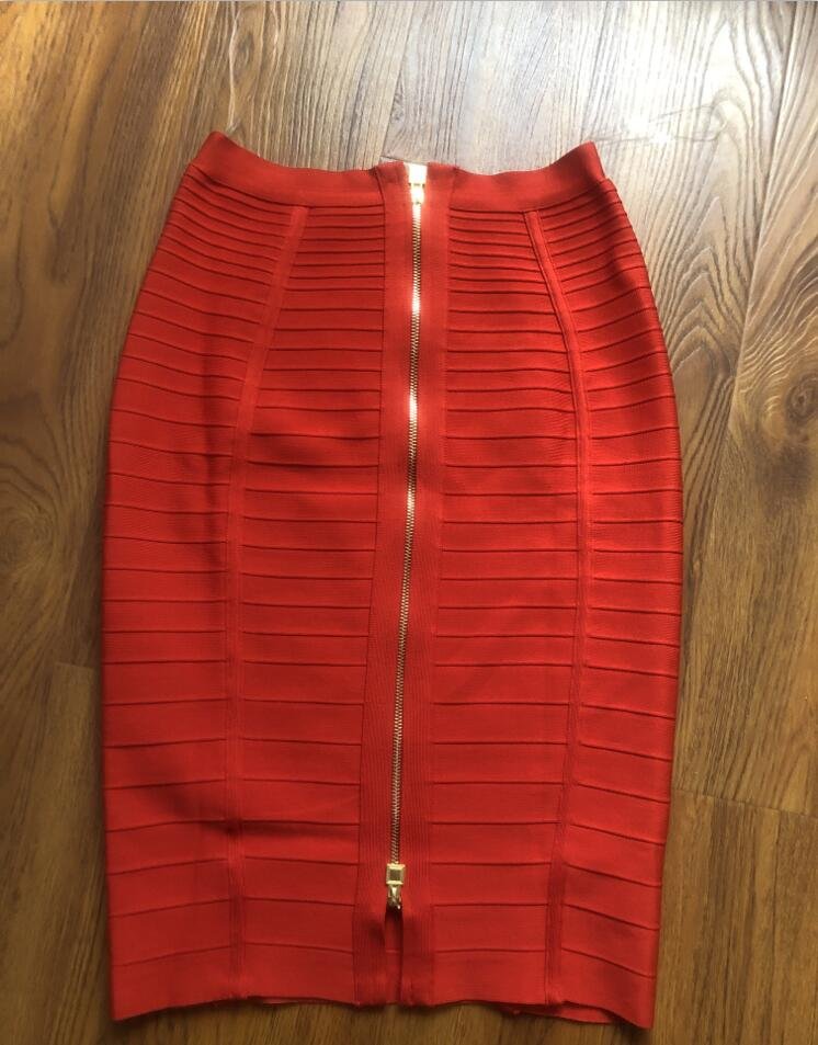 12 Colors Plus Size XL XXL Sexy Solid Zipper Orange Blue Black Bandage Skirt Women Elastic Bodycon Summer Pencil Skirt 58cm