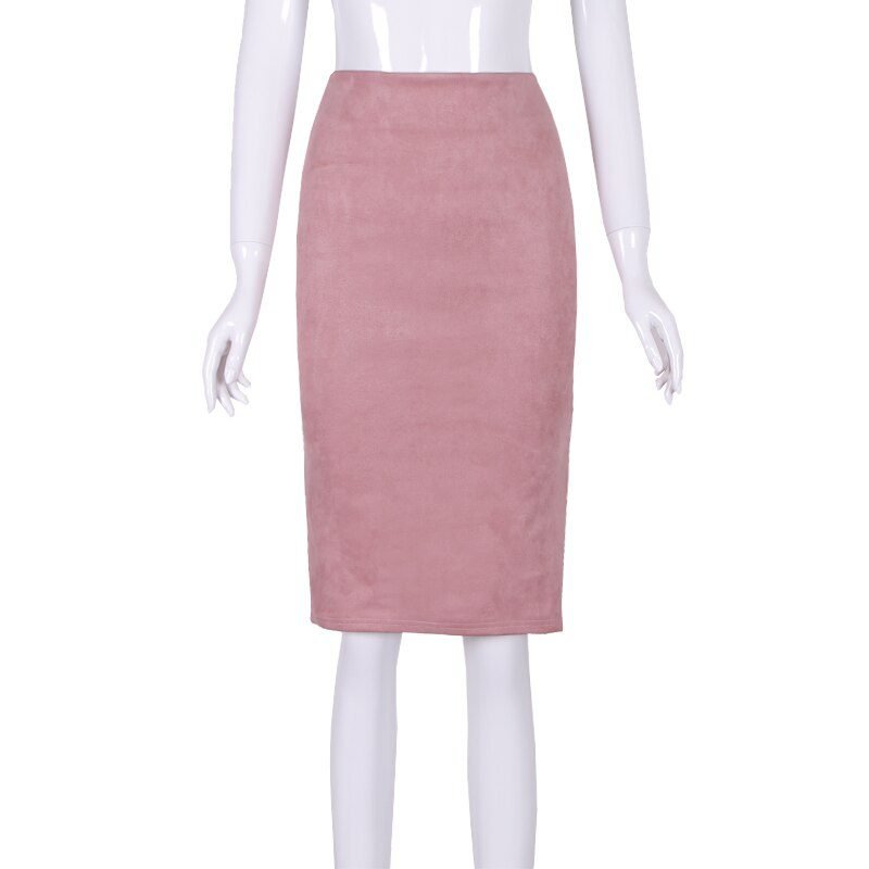 Sexy Multi Color Suede Midi Pencil Skirt Women 2018 Fashion Elastic High Waist Office Lady Bodycon Skirts Saias