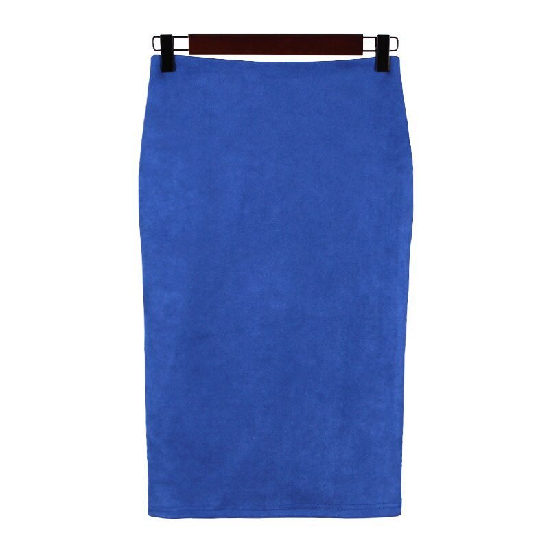 Sexy Multi Color Suede Midi Pencil Skirt Women 2018 Fashion Elastic High Waist Office Lady Bodycon Skirts Saias