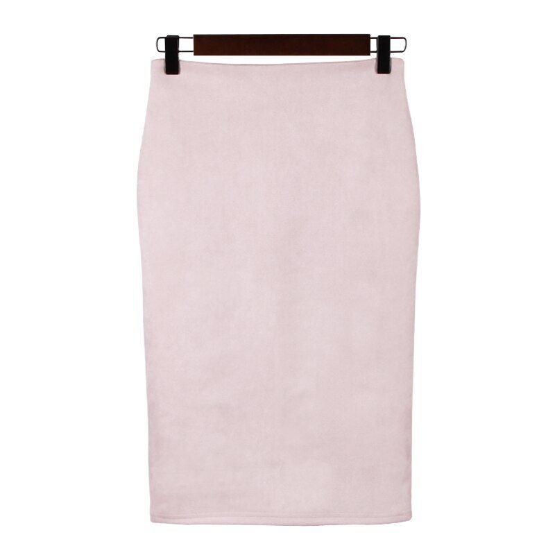 Sexy Multi Color Suede Midi Pencil Skirt Women 2018 Fashion Elastic High Waist Office Lady Bodycon Skirts Saias