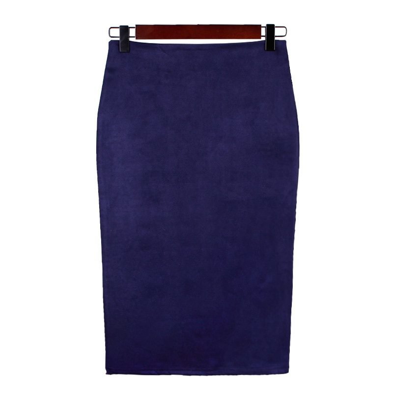 Sexy Multi Color Suede Midi Pencil Skirt Women 2018 Fashion Elastic High Waist Office Lady Bodycon Skirts Saias
