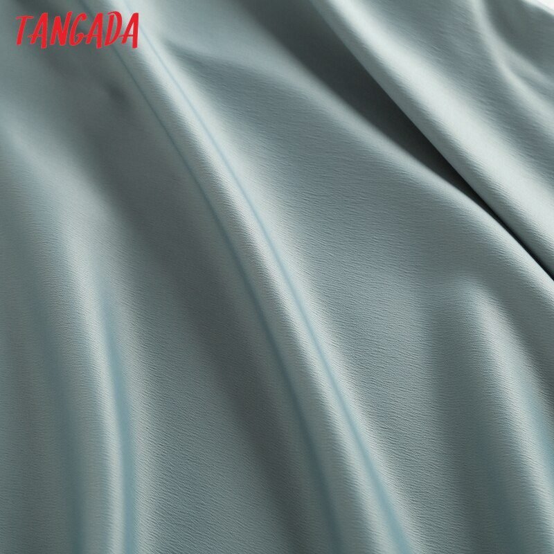 Tangada women solid quality satin midi skirt vintage side zipper office ladies elegant chic A-line skirts 6D18