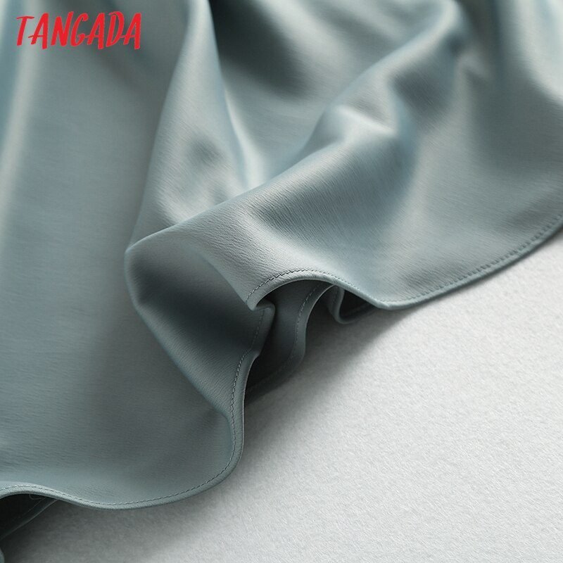 Tangada women solid quality satin midi skirt vintage side zipper office ladies elegant chic A-line skirts 6D18