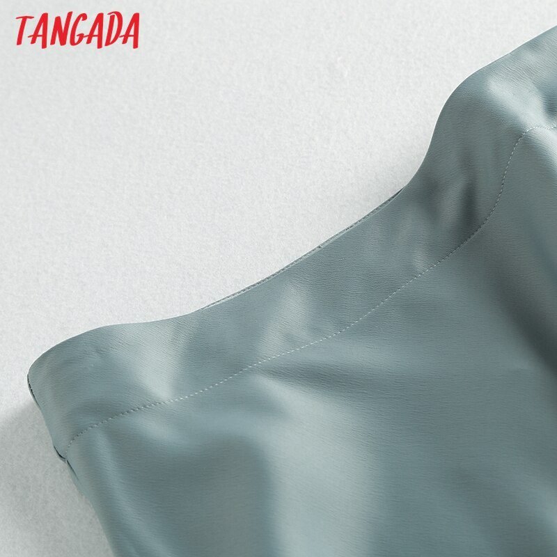Tangada women solid quality satin midi skirt vintage side zipper office ladies elegant chic A-line skirts 6D18