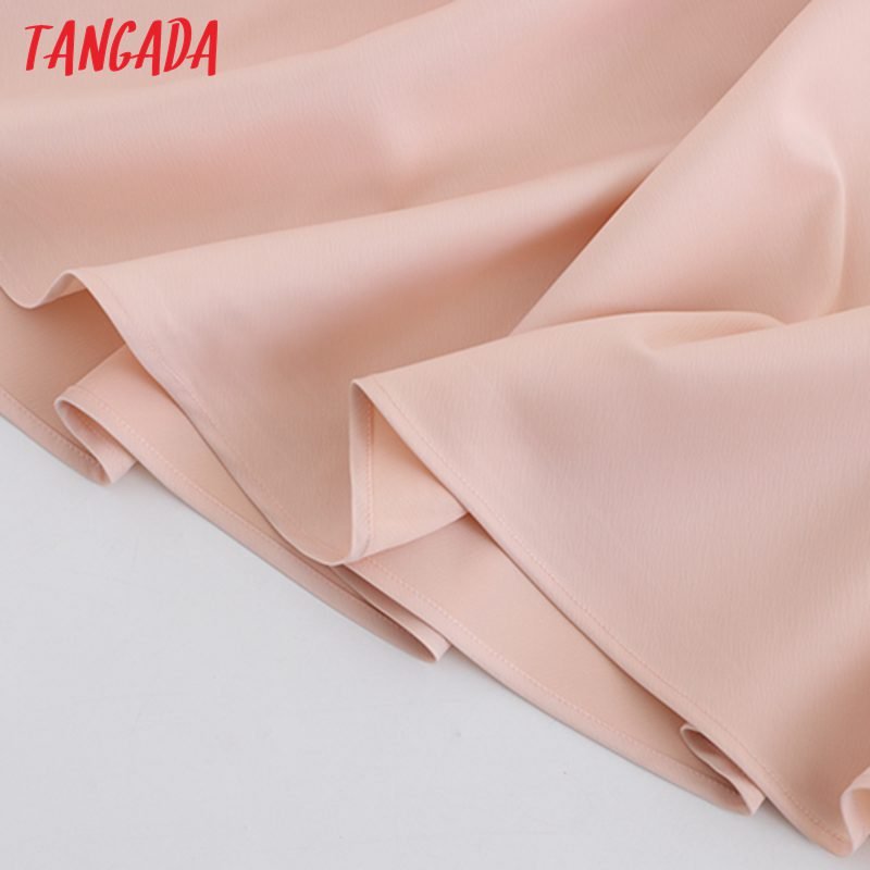 Tangada women solid quality satin midi skirt vintage side zipper office ladies elegant chic A-line skirts 6D18