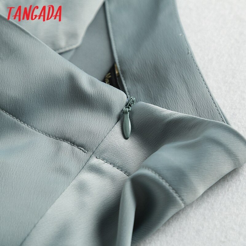 Tangada women solid quality satin midi skirt vintage side zipper office ladies elegant chic A-line skirts 6D18
