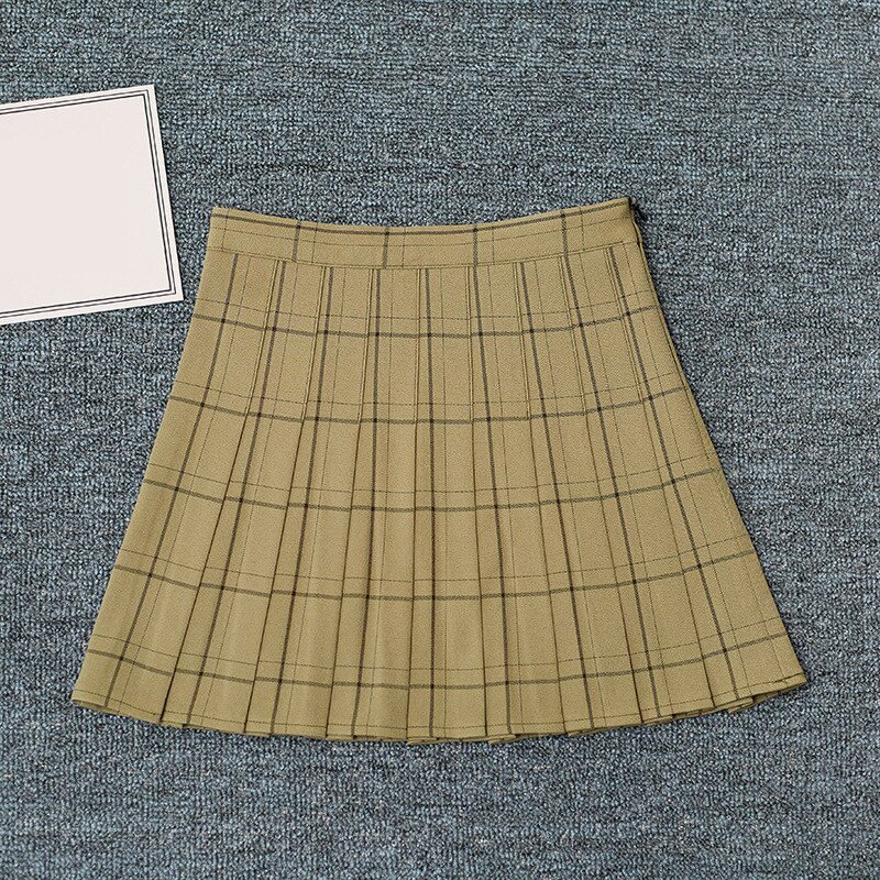 PEONFLY Sweet Women Pleated Skirt Fashion Plaid A-Line Mini High Waist Chic Skirt Kawaii Summer Casual Ladies Plaid Skirt