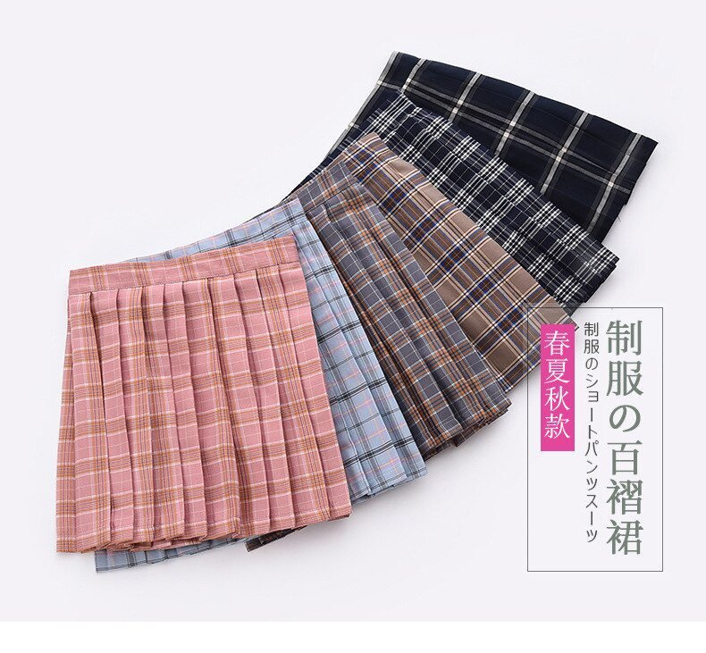 Harajuku Black Skirts Womens 2020 Summer High Waist Anime Skirts Kawaii School Uniform Short Mini White Pink Plaid Pleated Skirt