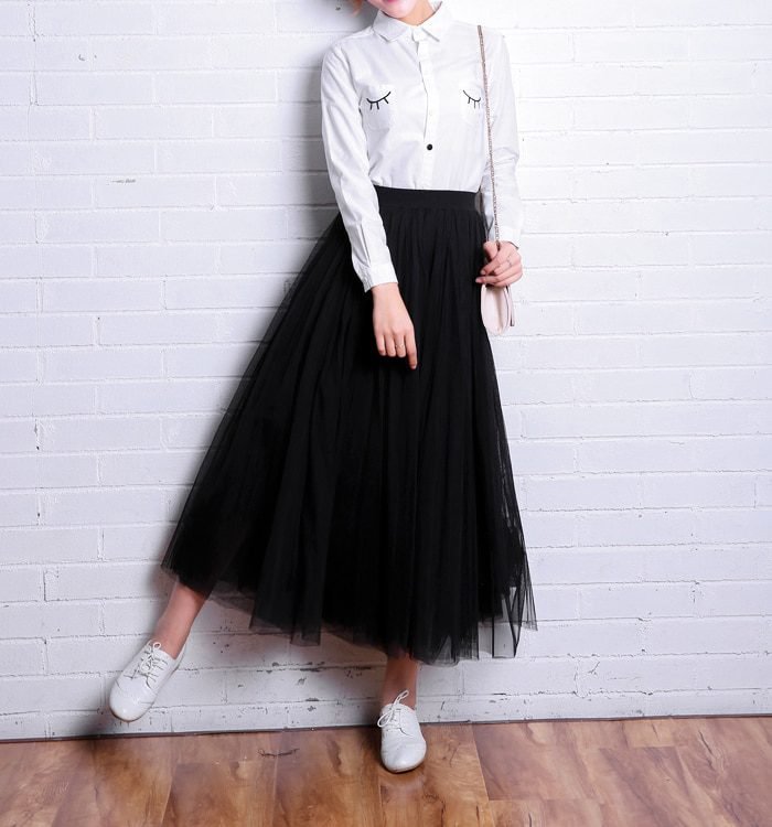 OHRYIYIE 2021 Spring Summer Vintage Tulle Skirt Women Elastic High Waist Mesh Skirts Long Pleated Tutu Skirts Female Jupe Longue