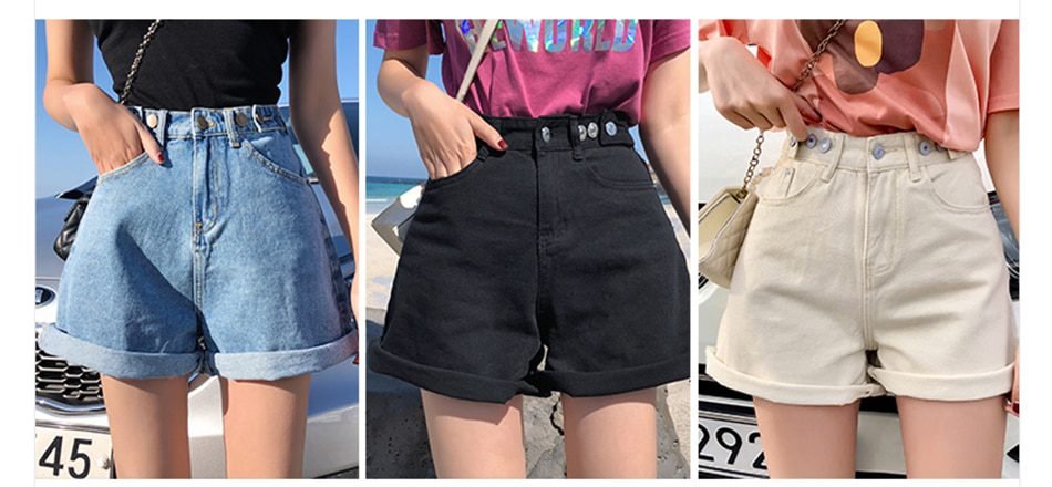 Garemay Women's Denim Shorts Classic Vintage High Waist Blue Wide Leg Female Caual Summer Ladies Shorts Jeans For Women