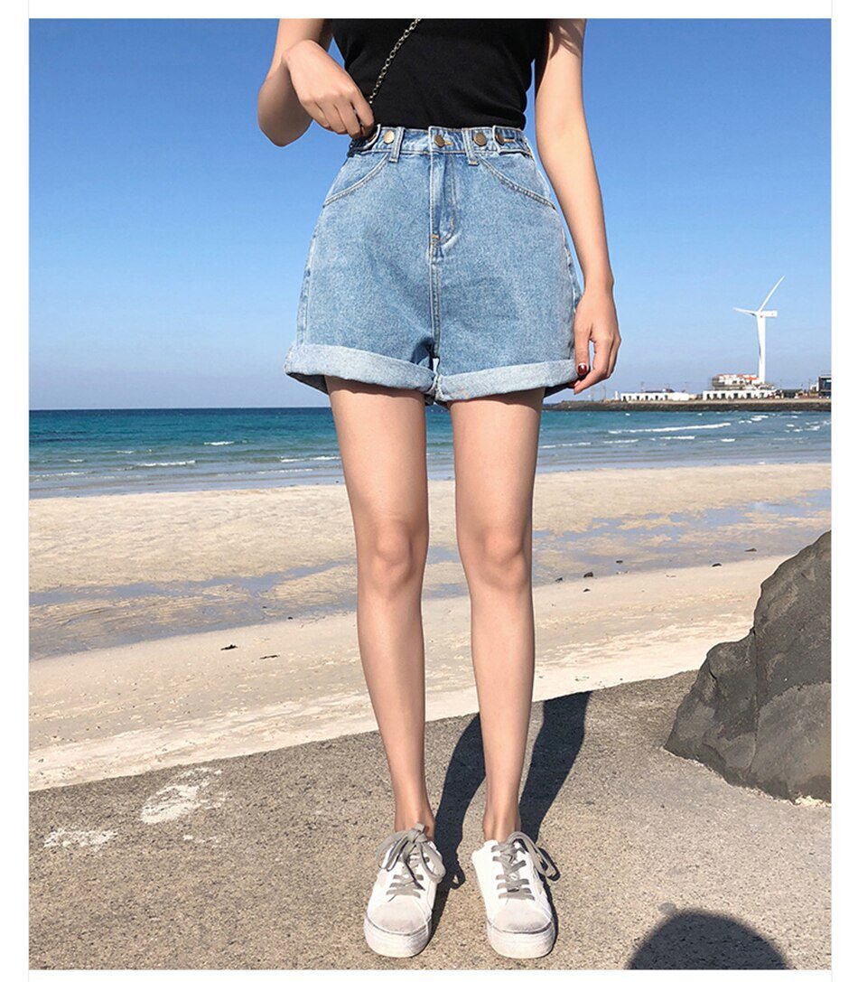 Garemay Women's Denim Shorts Classic Vintage High Waist Blue Wide Leg Female Caual Summer Ladies Shorts Jeans For Women