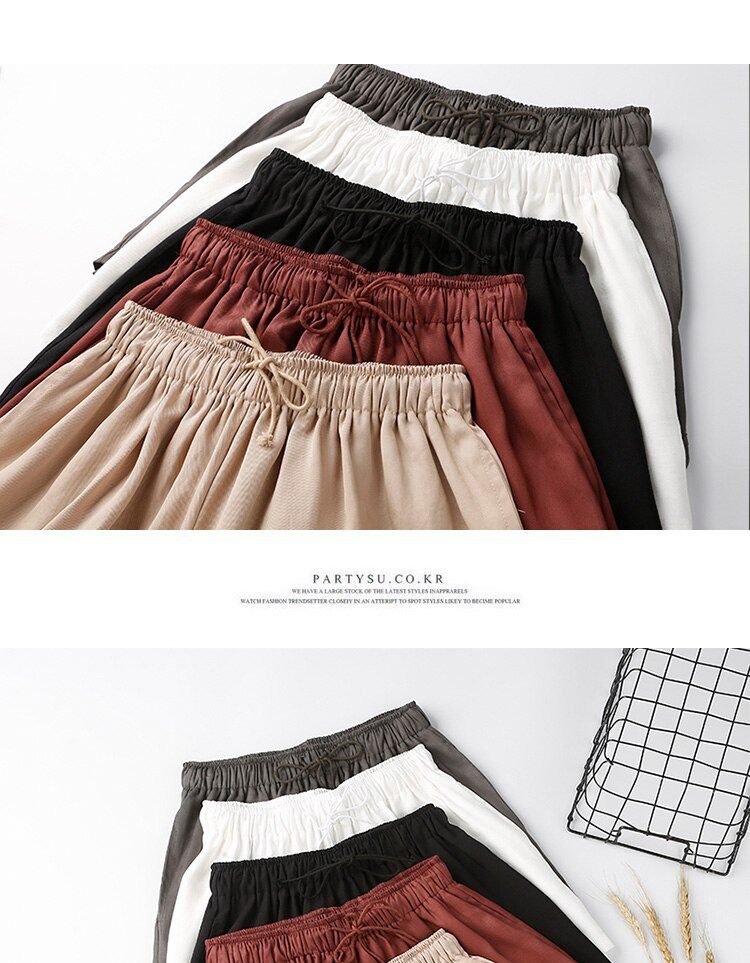 Jielur Summer Elastic High Waist Wide Leg Shorts Solid Color Casual Loose Cool Short Feminino Korean Drawstring Women's Shorts