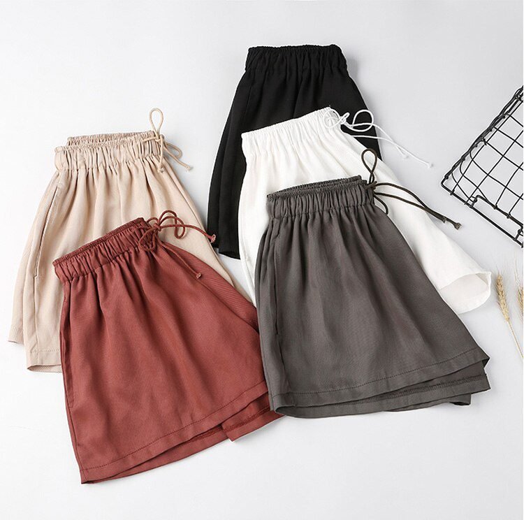 Jielur Summer Elastic High Waist Wide Leg Shorts Solid Color Casual Loose Cool Short Feminino Korean Drawstring Women's Shorts