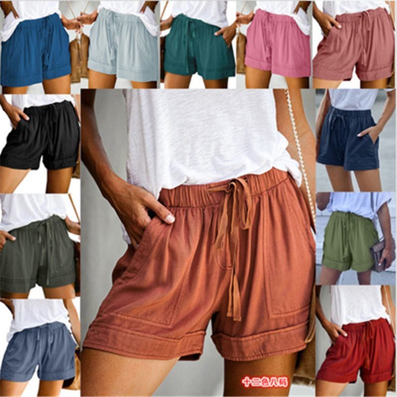 12 Colors Casual Women Short Pants Simple Drawstring Pockets Summer Elastic Waist Loose Home Fashion Streetwear Ladies Pant