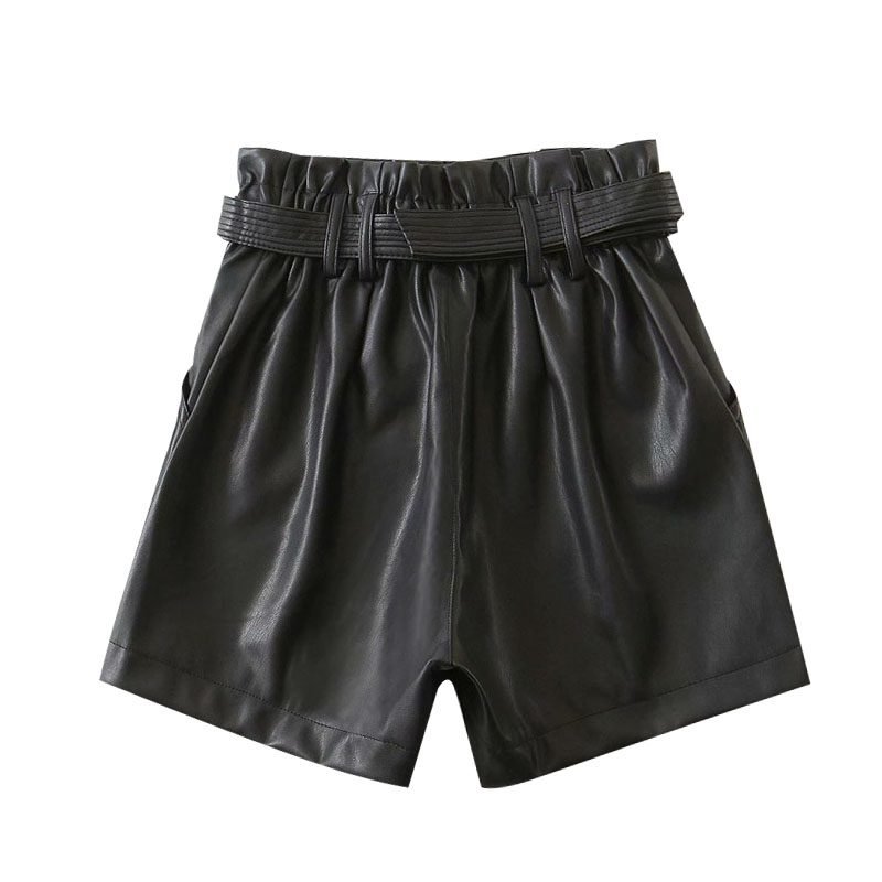 TRAF Women Chic Fashion With Belt Faux Leather Shorts Vitnage High Waist Zipper Fly Pockets Female Short Pants Mujer