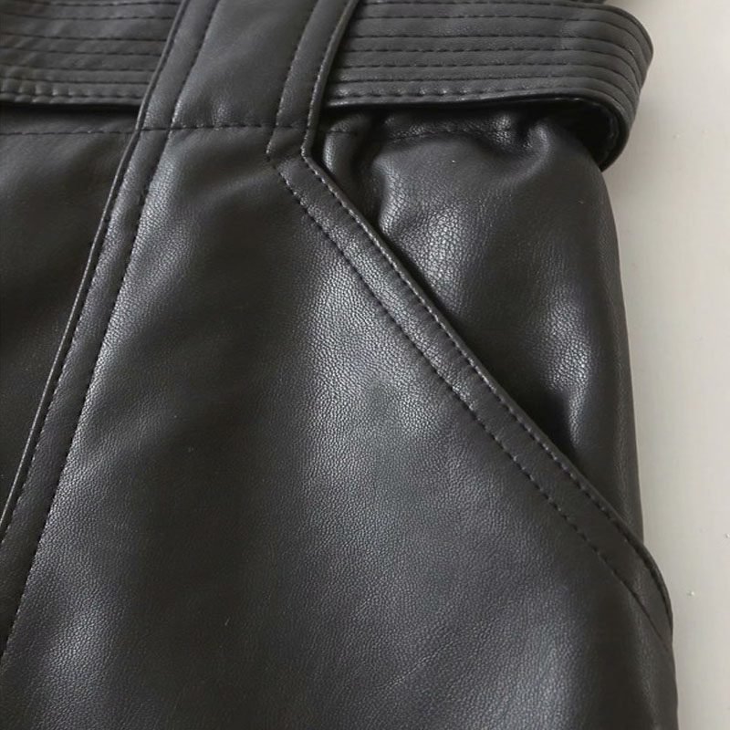 TRAF Women Chic Fashion With Belt Faux Leather Shorts Vitnage High Waist Zipper Fly Pockets Female Short Pants Mujer