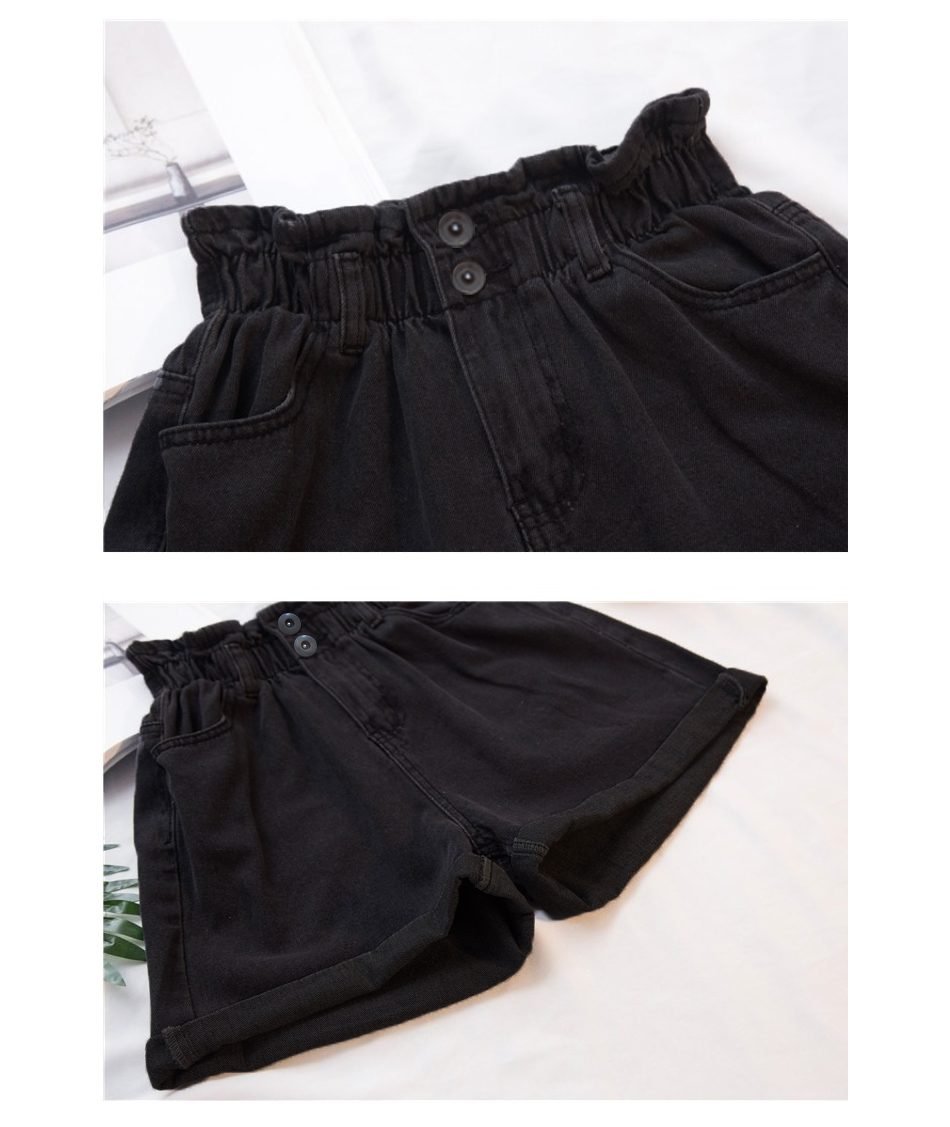 Plus Size Summer Black Women's Denim Shorts Large Size 5Xl Harem Ruffle White High Waisted Shorts Elastic Waist Jeans for Women