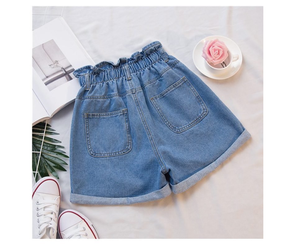 Plus Size Summer Black Women's Denim Shorts Large Size 5Xl Harem Ruffle White High Waisted Shorts Elastic Waist Jeans for Women