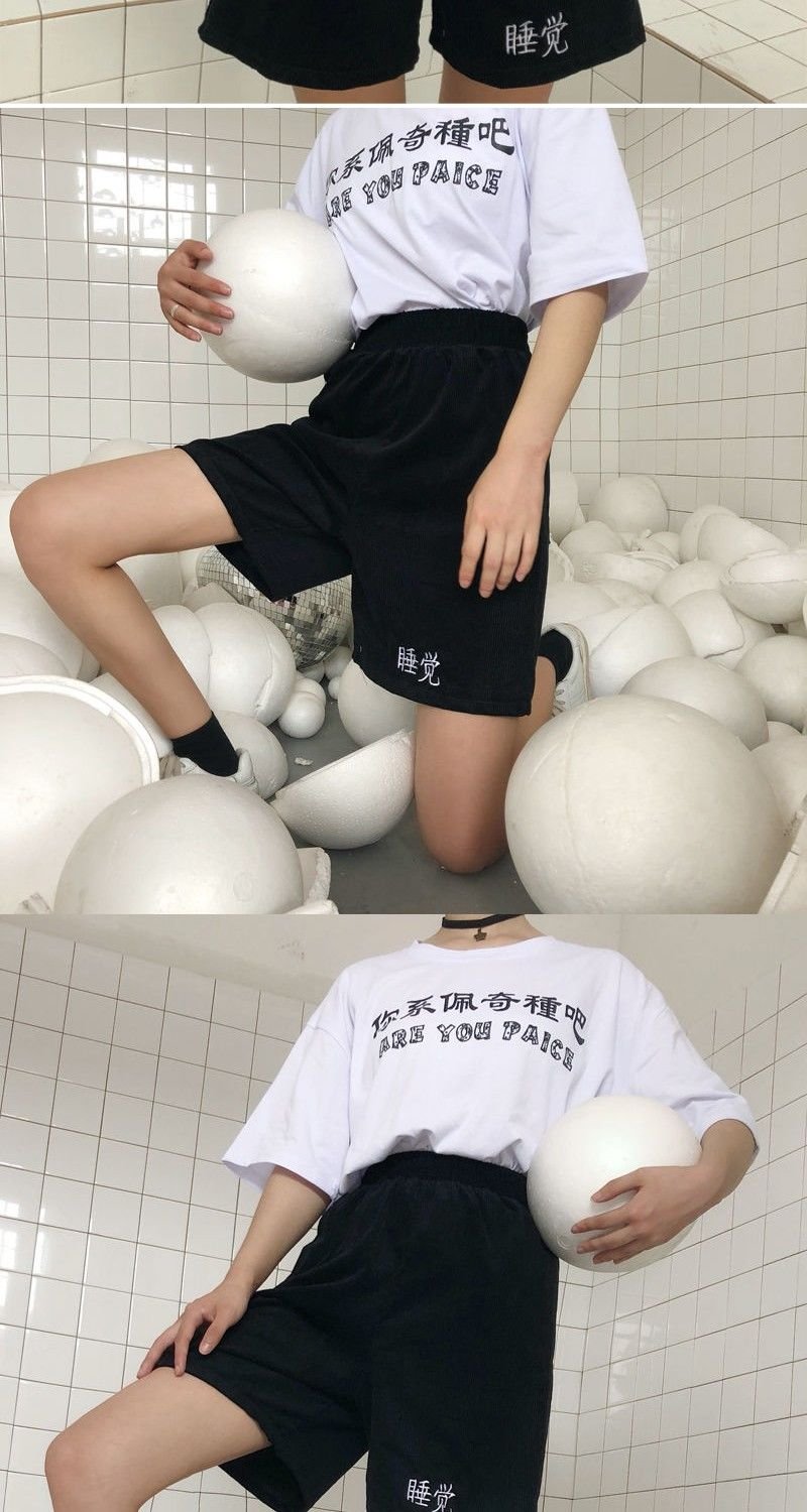 Korean Style Aliens Harajuku Casual Loose Straight Jogger Bike Shorts Female High Waist Summer Sports Running Vintage Hotpants