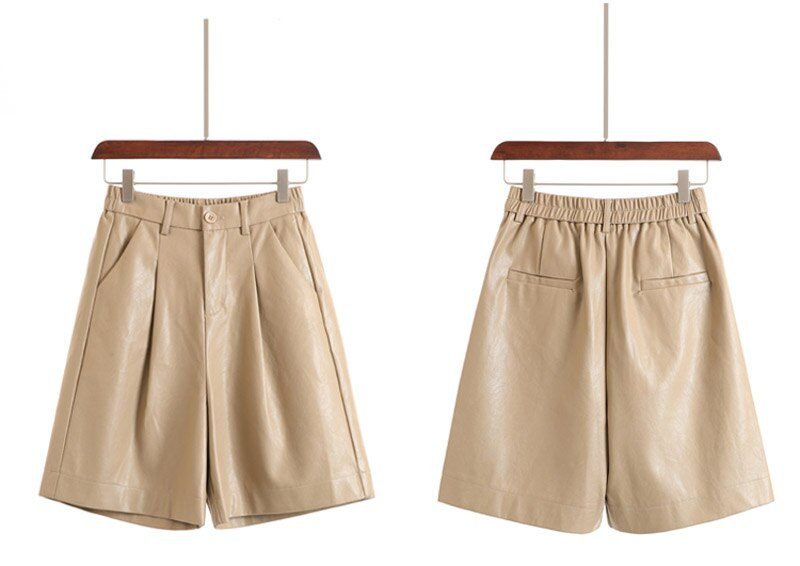 S-4XL Fashion PU Leather Shorts Women's Autumn Winter Bermuda Elastic Waist Loose Five Points Leather Trouser Plus Size Shorts