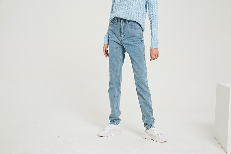 Wixra Basic Jeans Soft Pants Harem Female Straight All Match High Waist Femme Long Denim Pants For Women Plus Size