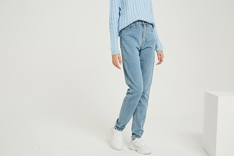 Wixra Basic Jeans Soft Pants Harem Female Straight All Match High Waist Femme Long Denim Pants For Women Plus Size