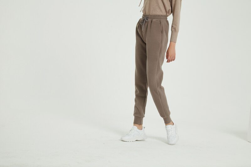 Wixra Women Casual Velvet Pants Winter Lady's Thick Wool Pants Women's Clothing Lace-up Long Trousers