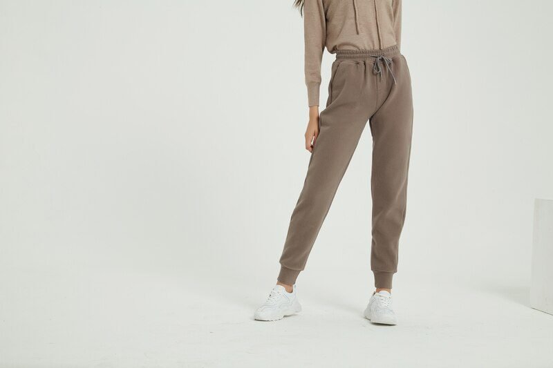 Wixra Women Casual Velvet Pants Winter Lady's Thick Wool Pants Women's Clothing Lace-up Long Trousers