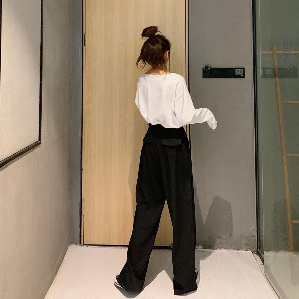 2021 Retro Solid Color Wild Straight Wide Leg Pants Female Spring New Korean Fashion High Waist Casual Long Pants