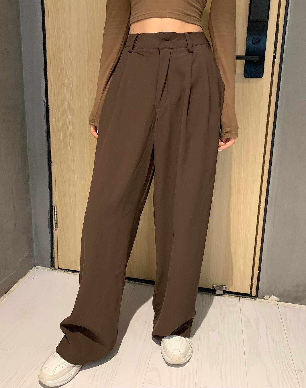 2021 Retro Solid Color Wild Straight Wide Leg Pants Female Spring New Korean Fashion High Waist Casual Long Pants