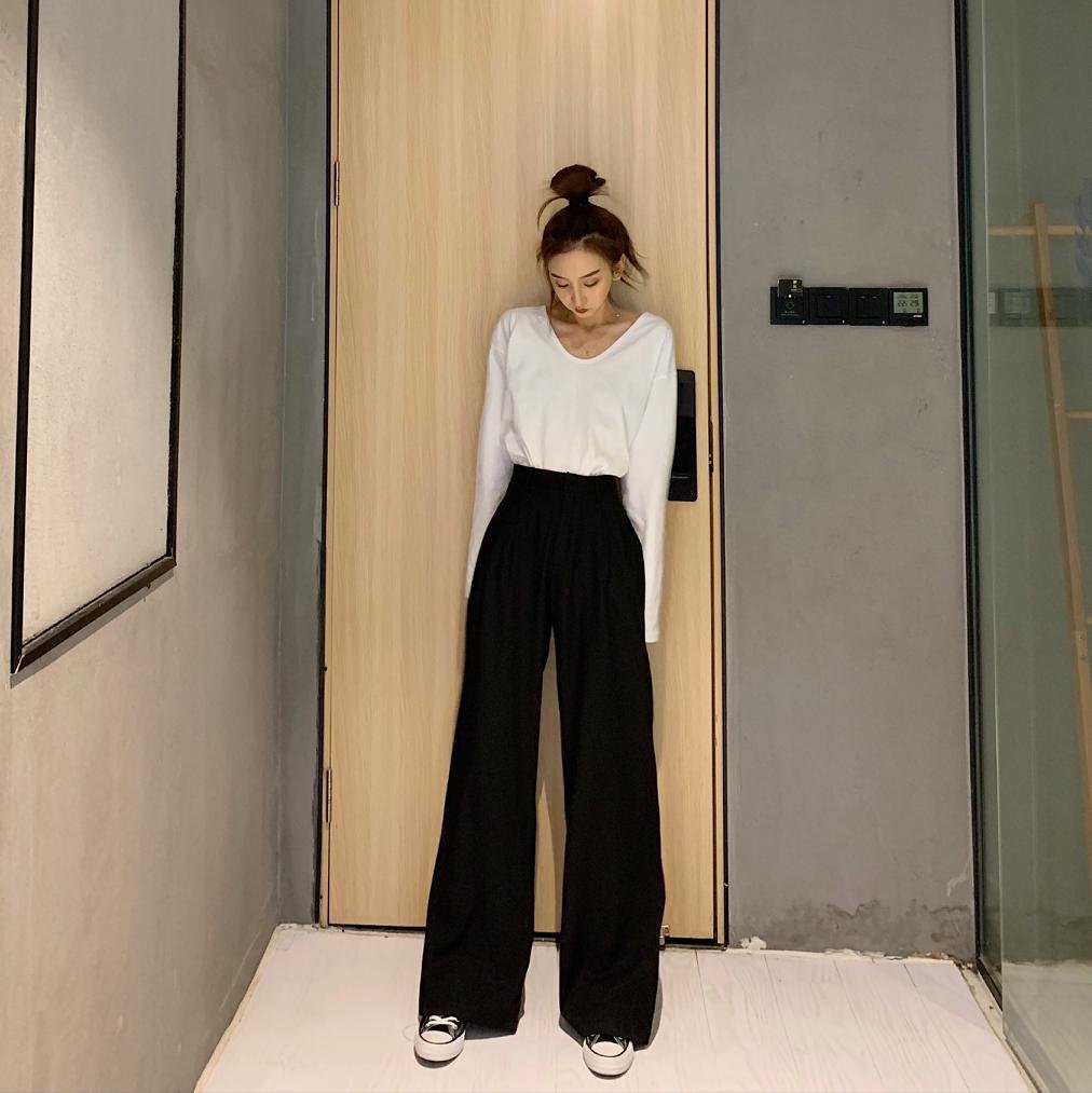 2021 Retro Solid Color Wild Straight Wide Leg Pants Female Spring New Korean Fashion High Waist Casual Long Pants
