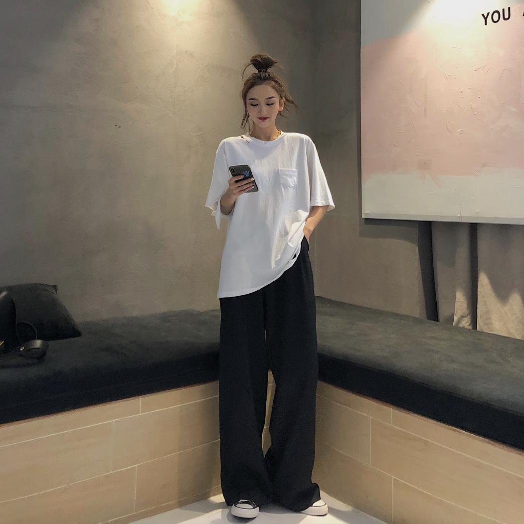 2021 Retro Solid Color Wild Straight Wide Leg Pants Female Spring New Korean Fashion High Waist Casual Long Pants