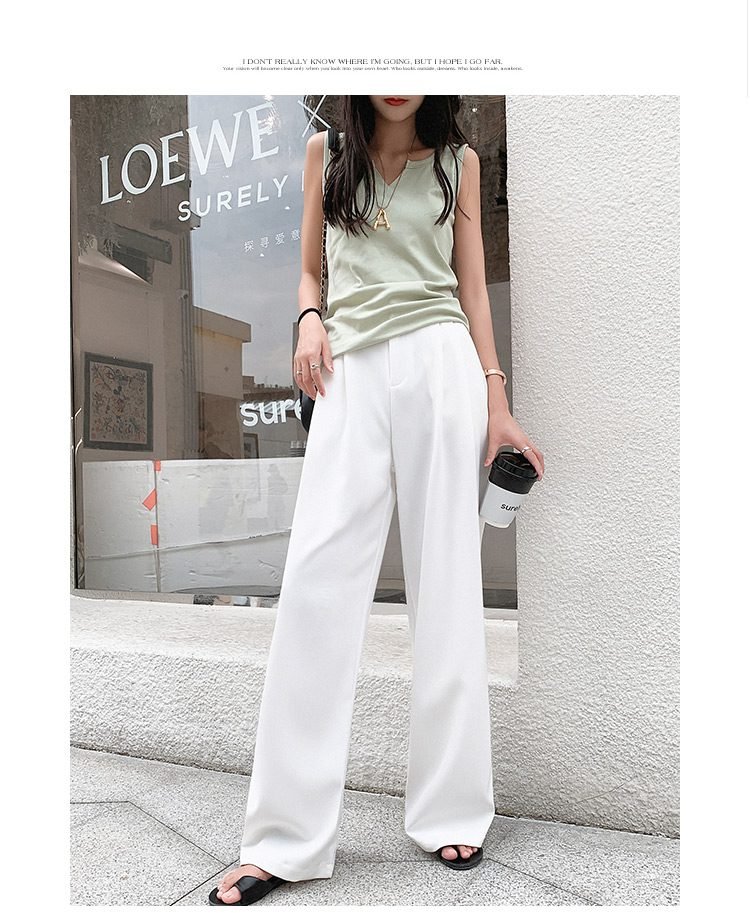 2021 Retro Solid Color Wild Straight Wide Leg Pants Female Spring New Korean Fashion High Waist Casual Long Pants