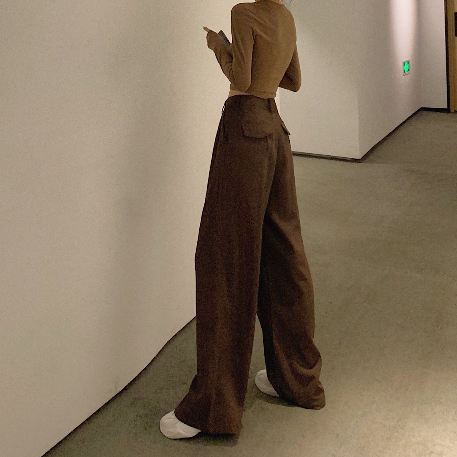 2021 Retro Solid Color Wild Straight Wide Leg Pants Female Spring New Korean Fashion High Waist Casual Long Pants