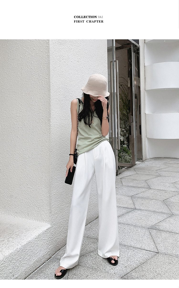 2021 Retro Solid Color Wild Straight Wide Leg Pants Female Spring New Korean Fashion High Waist Casual Long Pants
