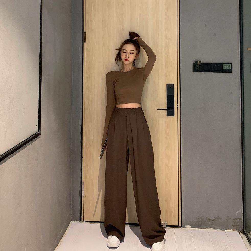 2021 Retro Solid Color Wild Straight Wide Leg Pants Female Spring New Korean Fashion High Waist Casual Long Pants