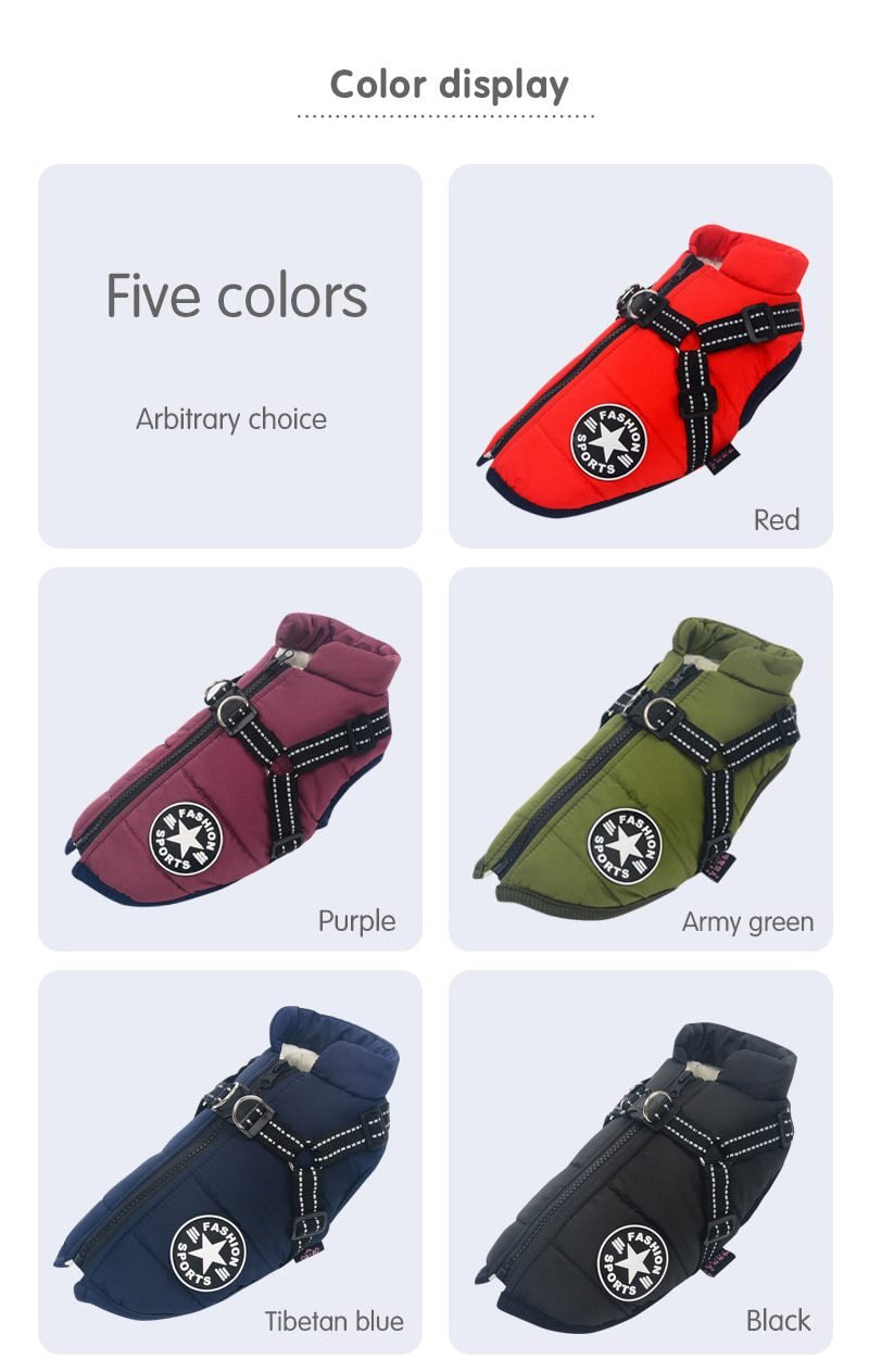 Large Pet Dog Jacket With Harness Winter Warm Dog Clothes For Labrador Waterproof Big Dog Coat Chihuahua French Bulldog Outfits