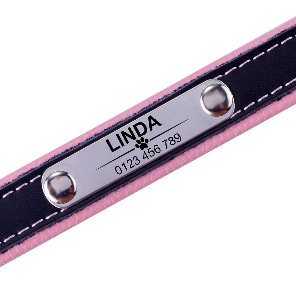 AiruiDog Adjustable Personalized Dog Collar Leather Puppy ID Name Custom Engraved XS-L