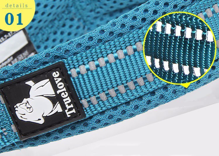 Truelove Adjustable Mesh Padded Pet Dog Collar 3M Reflective Nylon Dog Collar Durable Heavy Duty for all breed all weather 8size