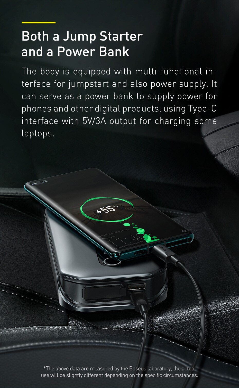 Baseus 1000A Car Jump Starter Power Bank 12000mAh Portable Battery Station For 3.5L/6L Car Emergency Booster Starting Device