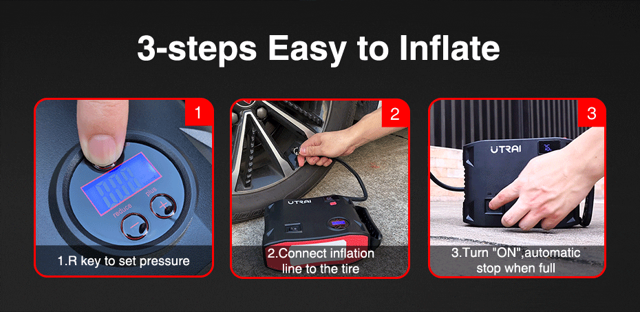 UTRAI 4 IN 1 Car Jump Starter Power Bank 24000mah 2000A with air compressor Portable Emergency 12V Booster Car battery charger