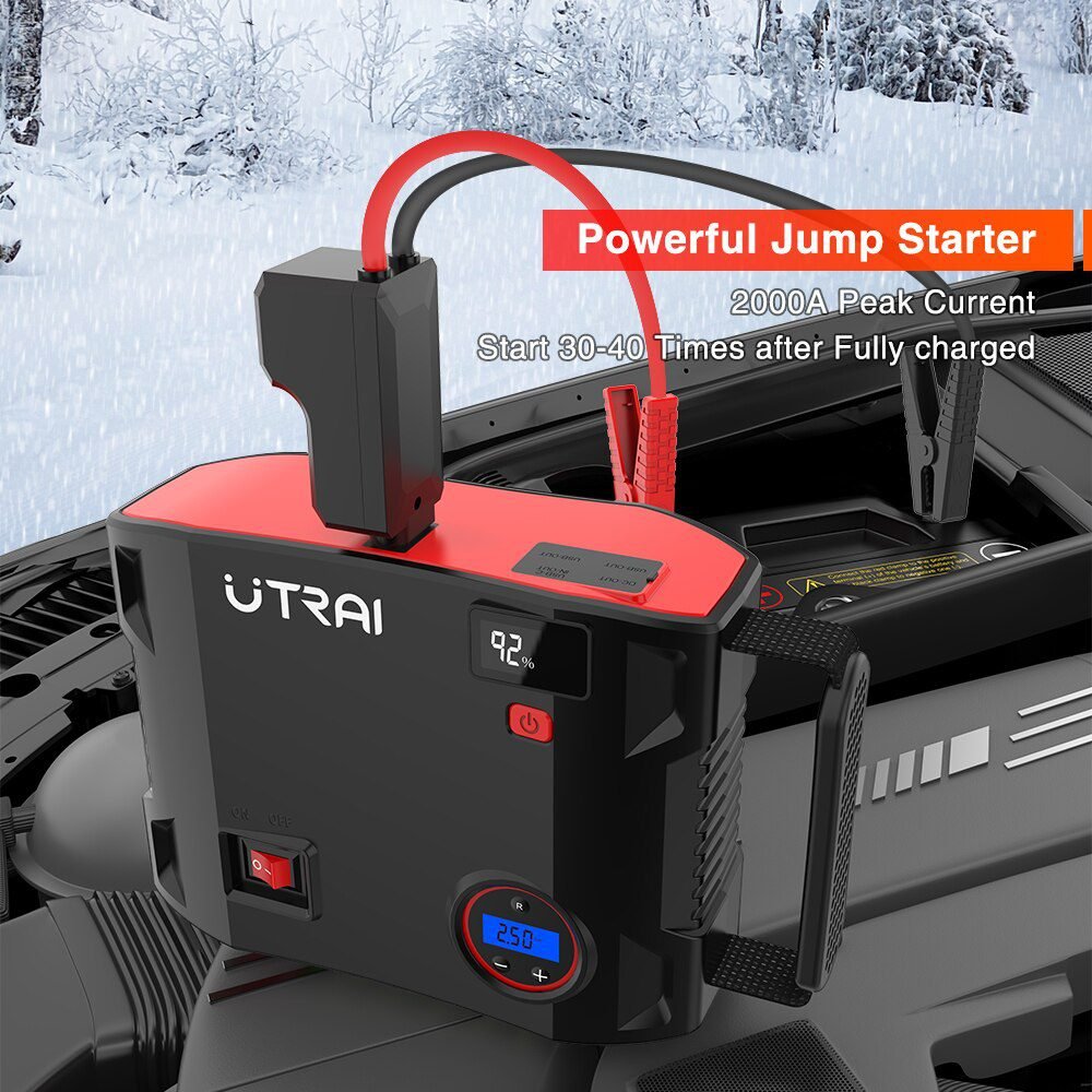 UTRAI 4 IN 1 Car Jump Starter Power Bank 24000mah 2000A with air compressor Portable Emergency 12V Booster Car battery charger