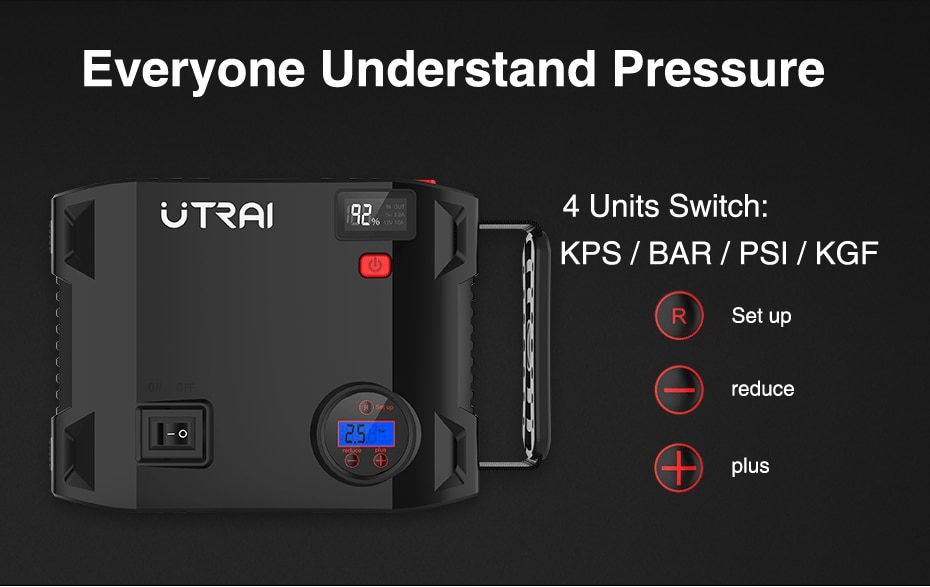 UTRAI 4 IN 1 Car Jump Starter Power Bank 24000mah 2000A with air compressor Portable Emergency 12V Booster Car battery charger