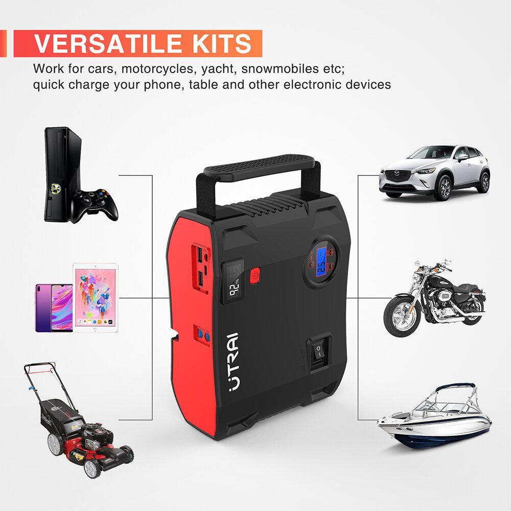 UTRAI 4 IN 1 Car Jump Starter Power Bank 24000mah 2000A with air compressor Portable Emergency 12V Booster Car battery charger