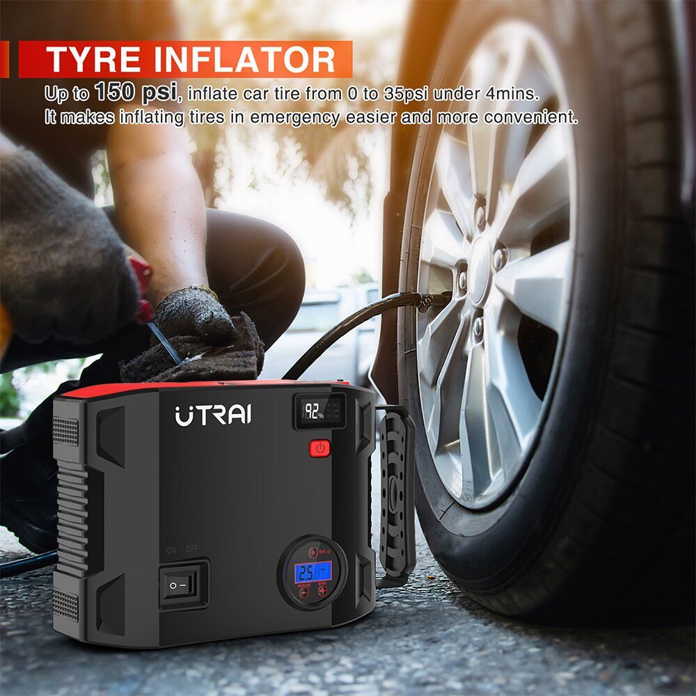UTRAI 4 IN 1 Car Jump Starter Power Bank 24000mah 2000A with air compressor Portable Emergency 12V Booster Car battery charger