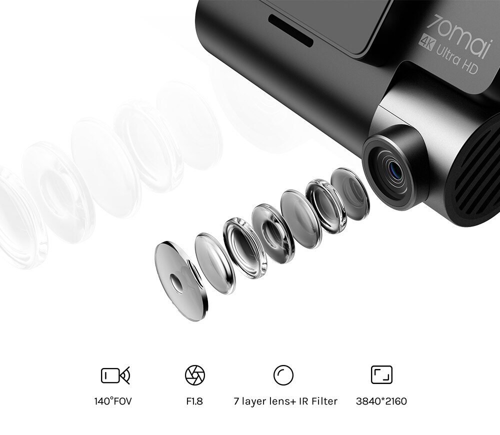 70mai Dash Cam 4K A800S Dual Sight 70mai A800S GPS ADAS Front and Rear Car DVR 2160P 4K 24H Parking 140FOV