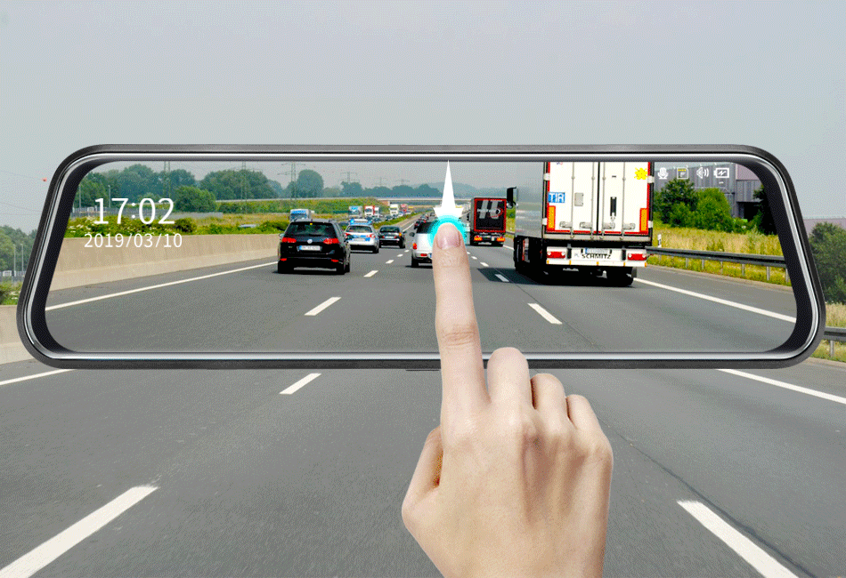 Jansite 10 inches 2.5K Car DVR Touch Screen Stream Media Dual Lens Video Recorder Rearview mirror Dash cam Front and Rear camera