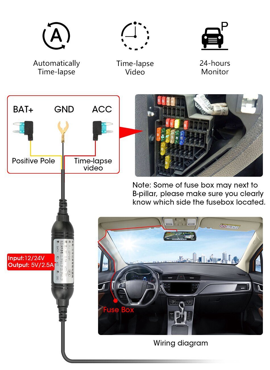Jansite 10 inches 2.5K Car DVR Touch Screen Stream Media Dual Lens Video Recorder Rearview mirror Dash cam Front and Rear camera