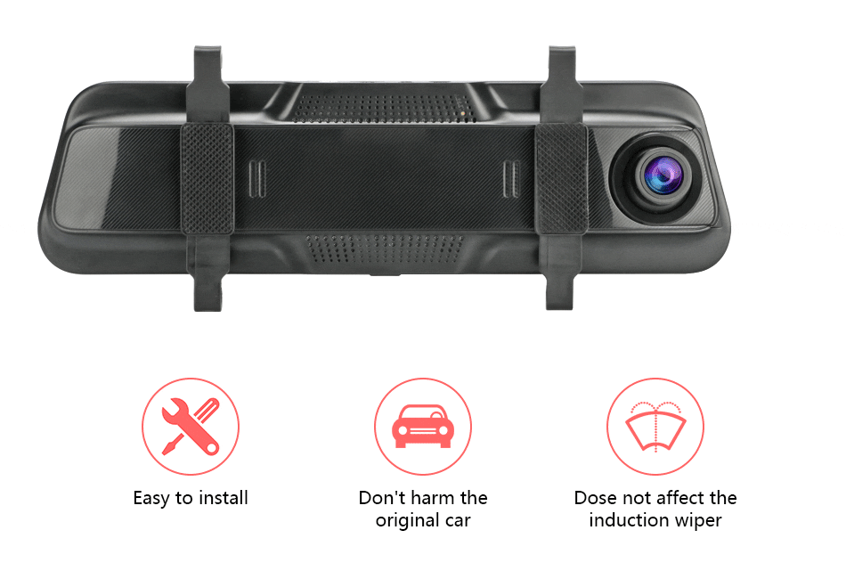 Jansite 10 inches 2.5K Car DVR Touch Screen Stream Media Dual Lens Video Recorder Rearview mirror Dash cam Front and Rear camera