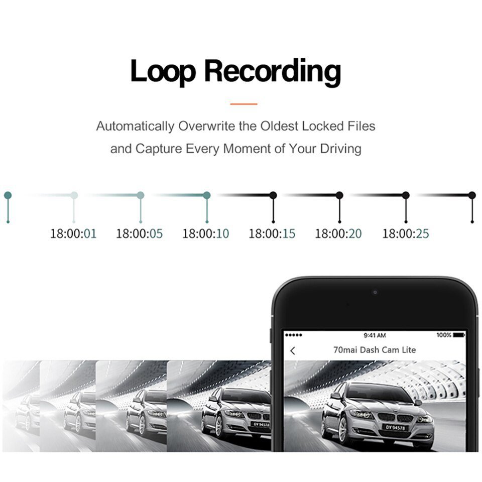 70mai Dash Cam Lite 2'' LCD Screen 1080P Resolution 70mai Lite Car Cam Recorder 24H Parking Monitor 70mai Car DVR Mobile App